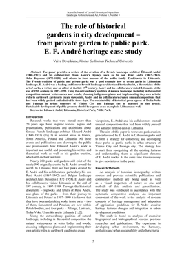 The Role of Historical Gardens in City Development – from Private Garden to Public Park. E. F. André Heritage Case Study