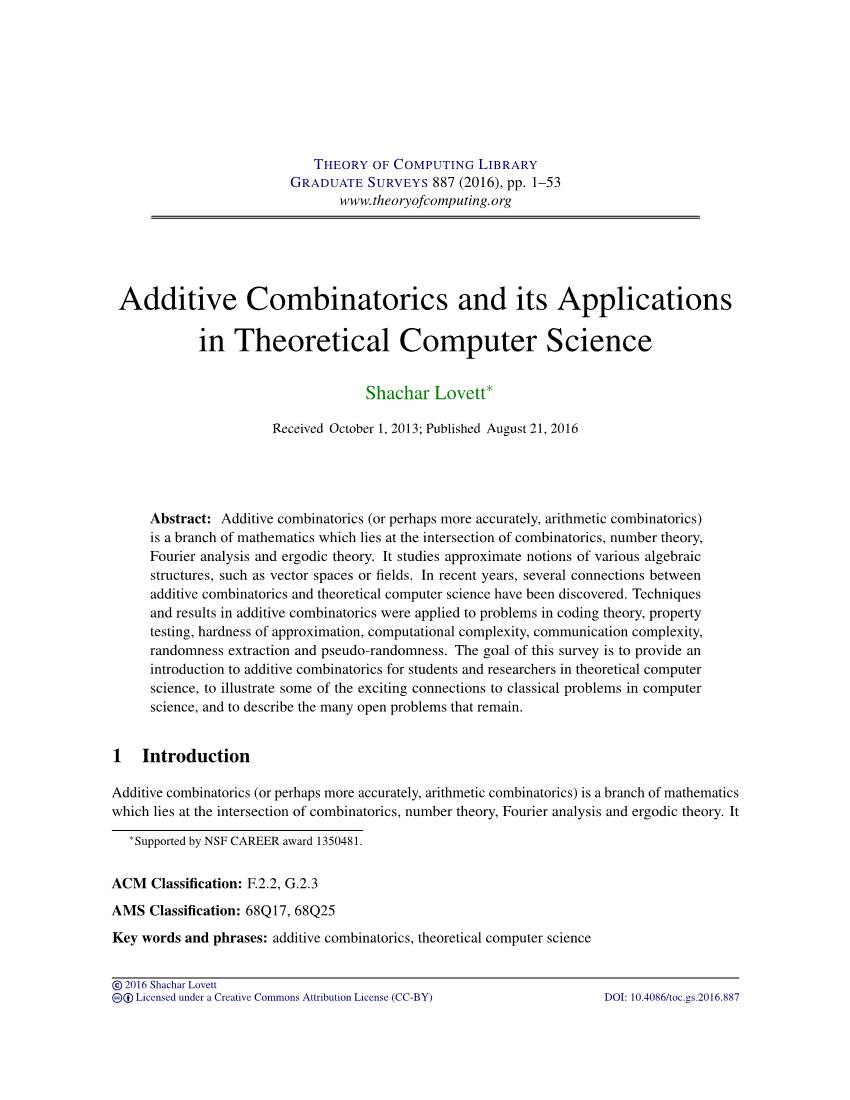 Additive Combinatorics and Its Applications in Theoretical Computer Science