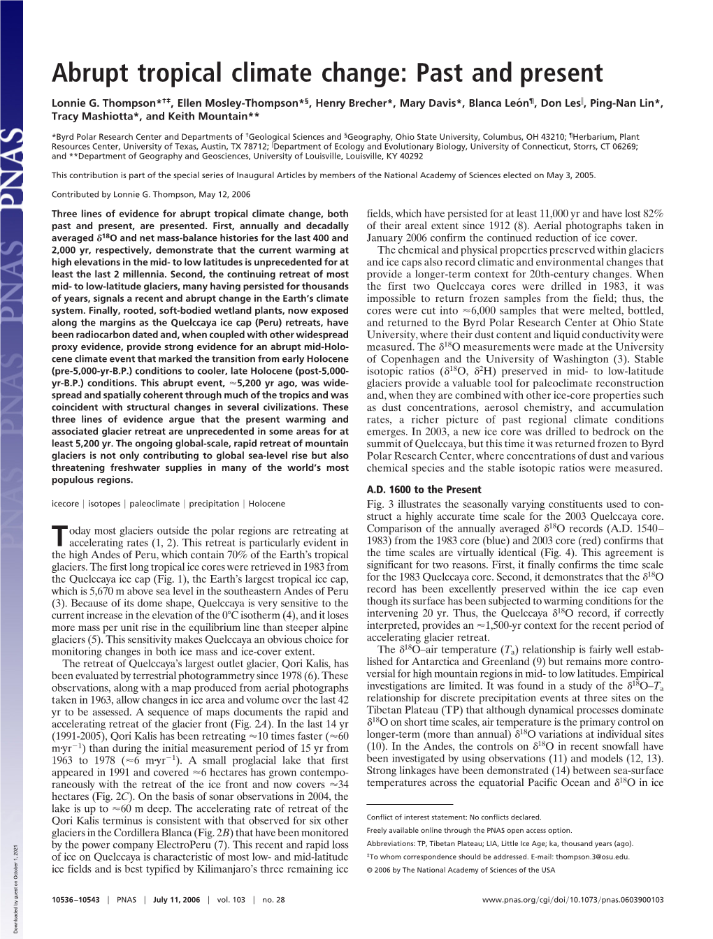 Abrupt Tropical Climate Change: Past and Present