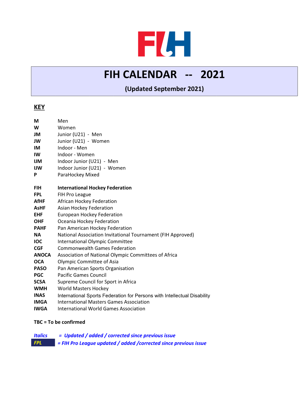 Fih Calendar -- 2021