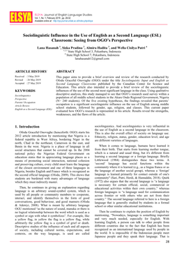 Sociolinguistic Influence in the Use of English As a Second Language (ESL) Classroom: Seeing from OGO’S Perspective