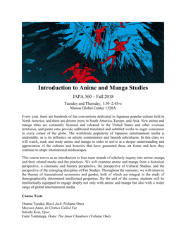 Introduction to Anime and Manga Studies