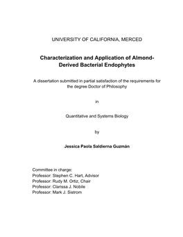 Characterization and Application of Almond- Derived Bacterial Endophytes