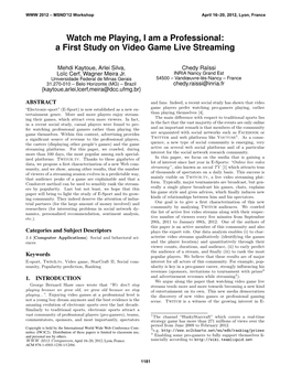 Watch Me Playing, I Am a Professional: a First Study on Video Game Live Streaming