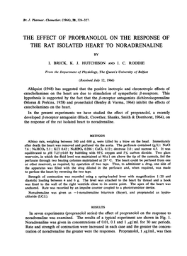 The Effect of Propranolol on the Response of the Rat Isolated Heart to Noradrenaline