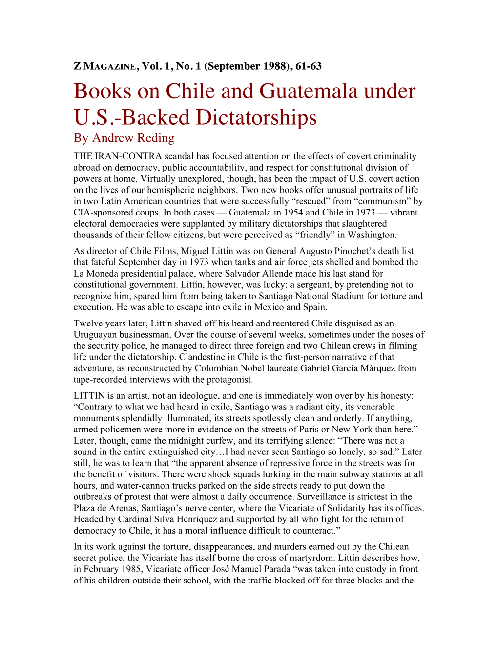 Books on Chile and Guatemala Under U.S.-Backed Dictatorships