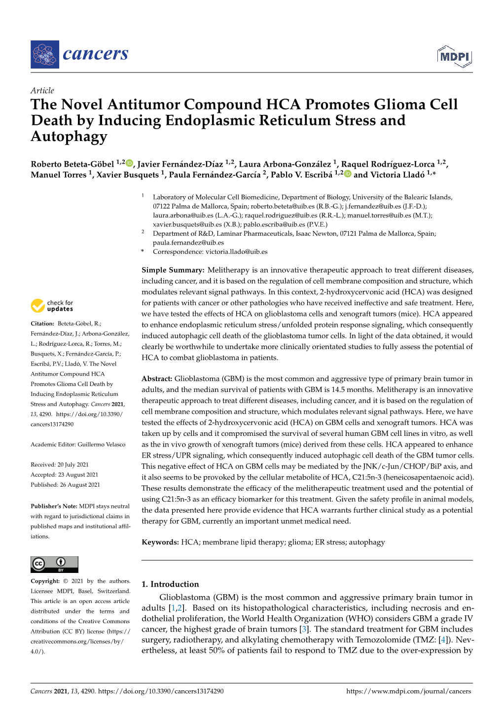 The Novel Antitumor Compound HCA Promotes Glioma Cell Death by Inducing Endoplasmic Reticulum Stress and Autophagy