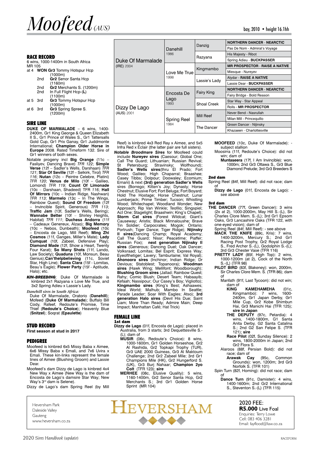 PEDIGREE 1000-1600M, Gr1 Golden Horseshoe, Gr2 Moofeed Is Kinbred 6X5 Missy Baba X Aimee, Gr2 Flora S