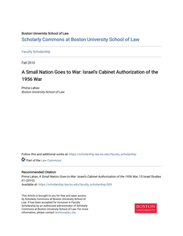 A Small Nation Goes to War: Israel's Cabinet Authorization of the 1956 War