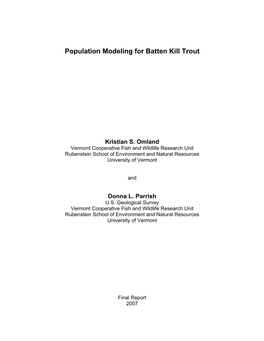 Population Modeling for Batten Kill Trout