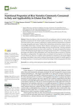 Nutritional Properties of Rice Varieties Commonly Consumed in Italy and Applicability in Gluten Free Diet