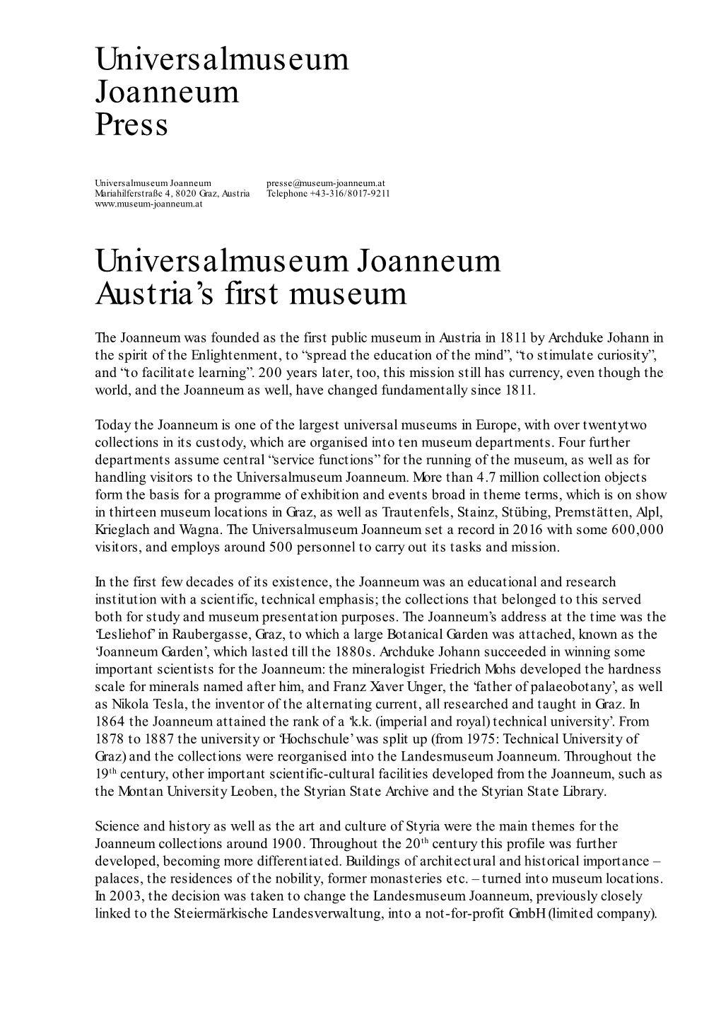 Universalmuseum Joanneum Press Universalmuseum Joanneum Austria's First Museum