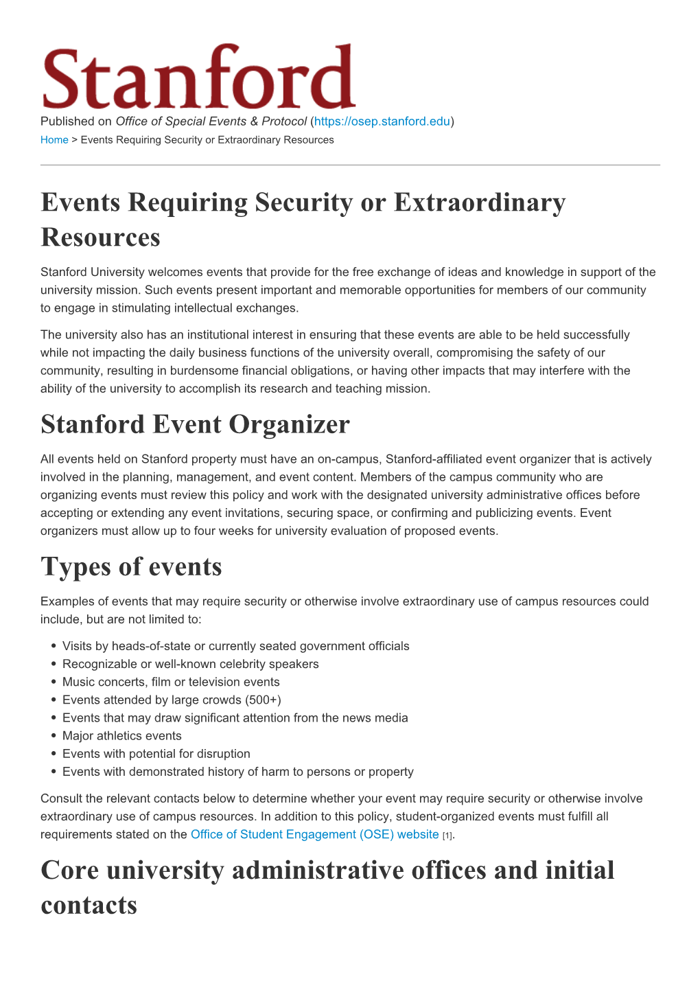 Events Requiring Security Or Extraordinary Resources
