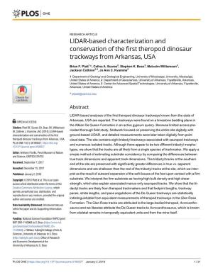 LIDAR-Based Characterization and Conservation of the First Theropod Dinosaur Trackways from Arkansas, USA