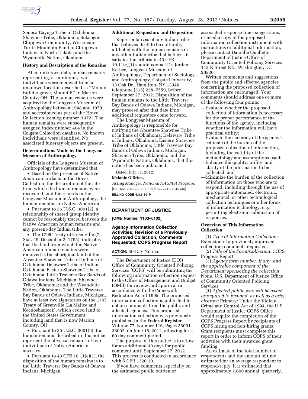 Federal Register/Vol. 77, No. 167/Tuesday, August 28, 2012/Notices