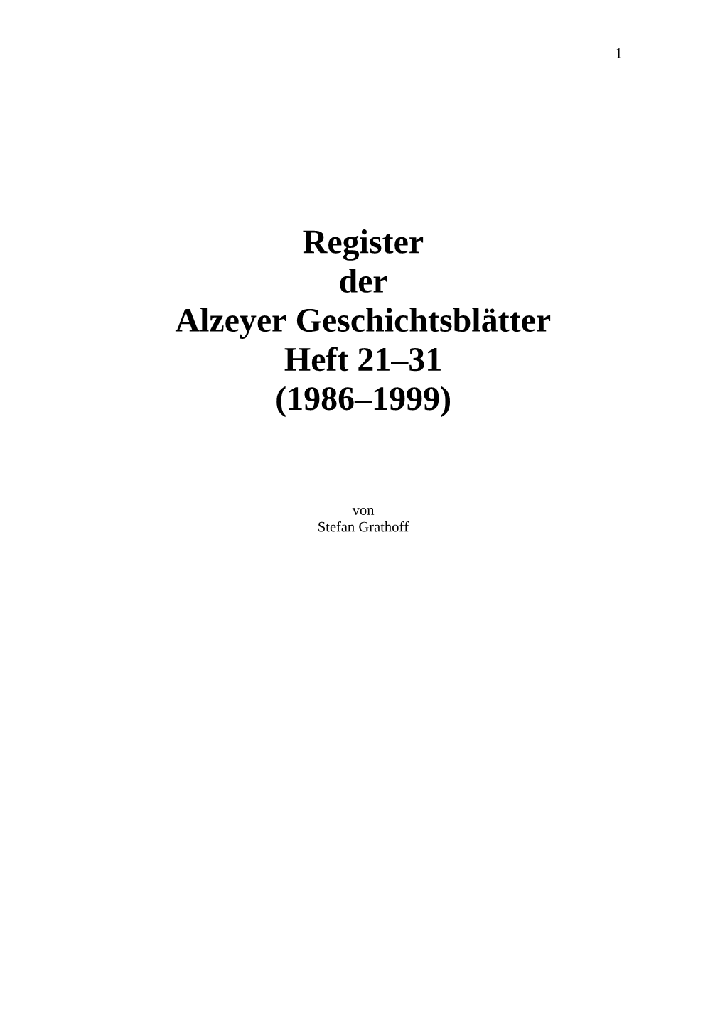 Register Der Alzeyer Geschichtsblätter Heft 21–31 (1986–1999)