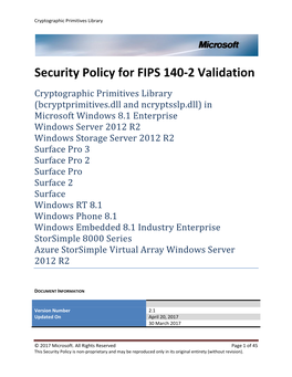 Security Policy for FIPS 140-2 Validation