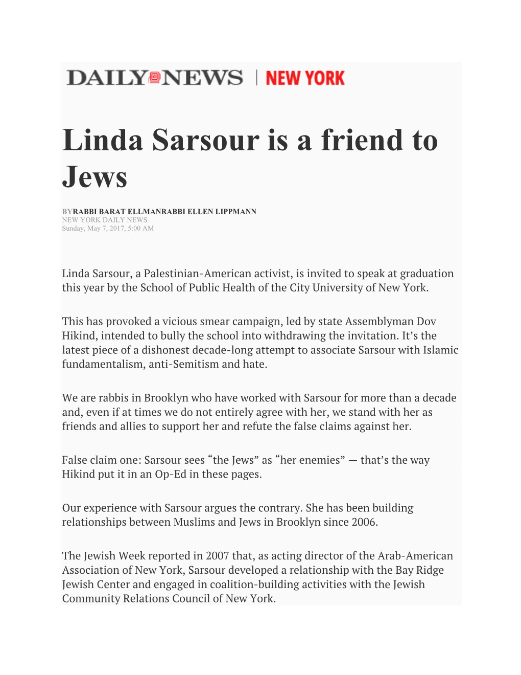 Linda Sarsour Is a Friend to Jews