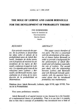 The Role of Leibniz and Jakob Bernoulli for the Development of Probability Theory
