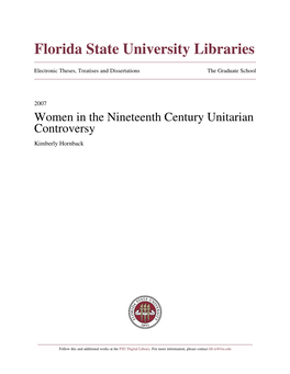 Women in the Nineteenth Century Unitarian Controversy Kimberly Hornback