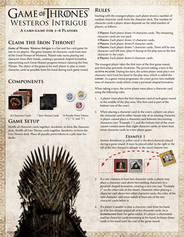 Rules for Game of Thrones: Westeros Intrigue