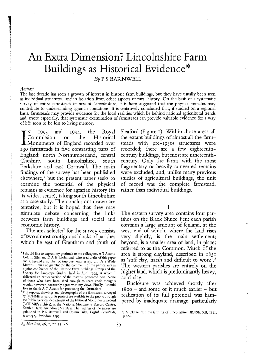 Lincolnshire Farm Buildings As Historical Evidence* by P S BARNWELL
