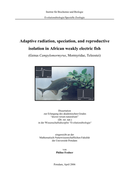 Adaptive Radiation, Speciation, and Reproductive Isolation in African Weakly Electric Fish (Genus Campylomormyrus, Mormyridae, Teleostei)