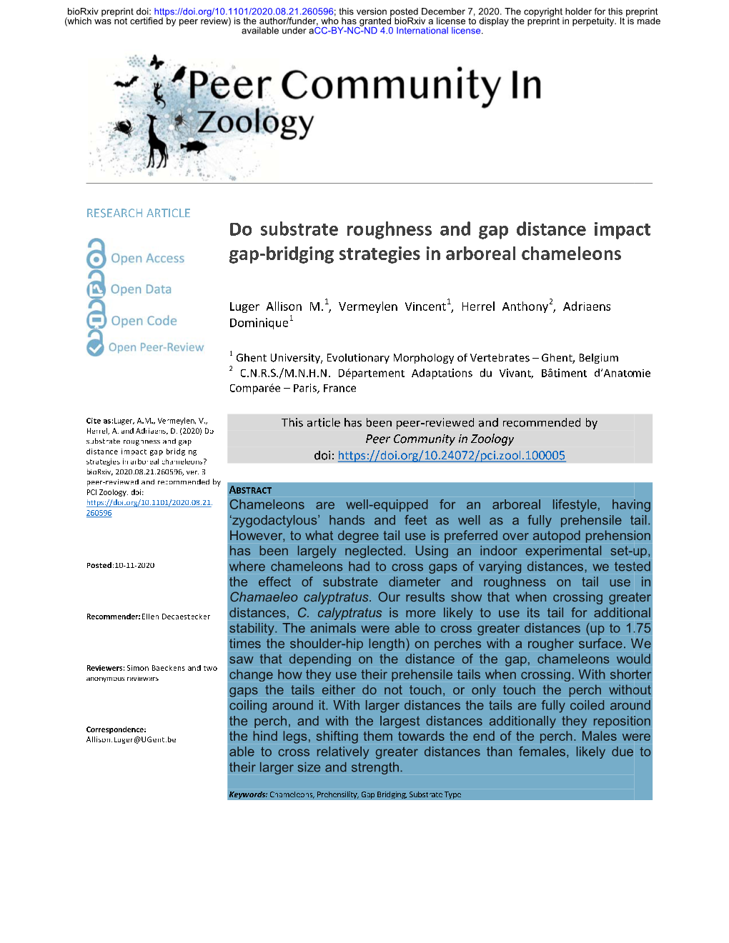 Do Substrate Roughness and Gap Distance Impact Gap-Bridging Strategies in Arboreal Chameleons