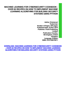 |||FREE||| Machine Learning for Cybersecurity Cookbook : Over 80