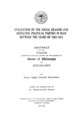 Evaluation of the Social Reasons for Defeating Political Parties in Iran Between the Years of 1942-1954