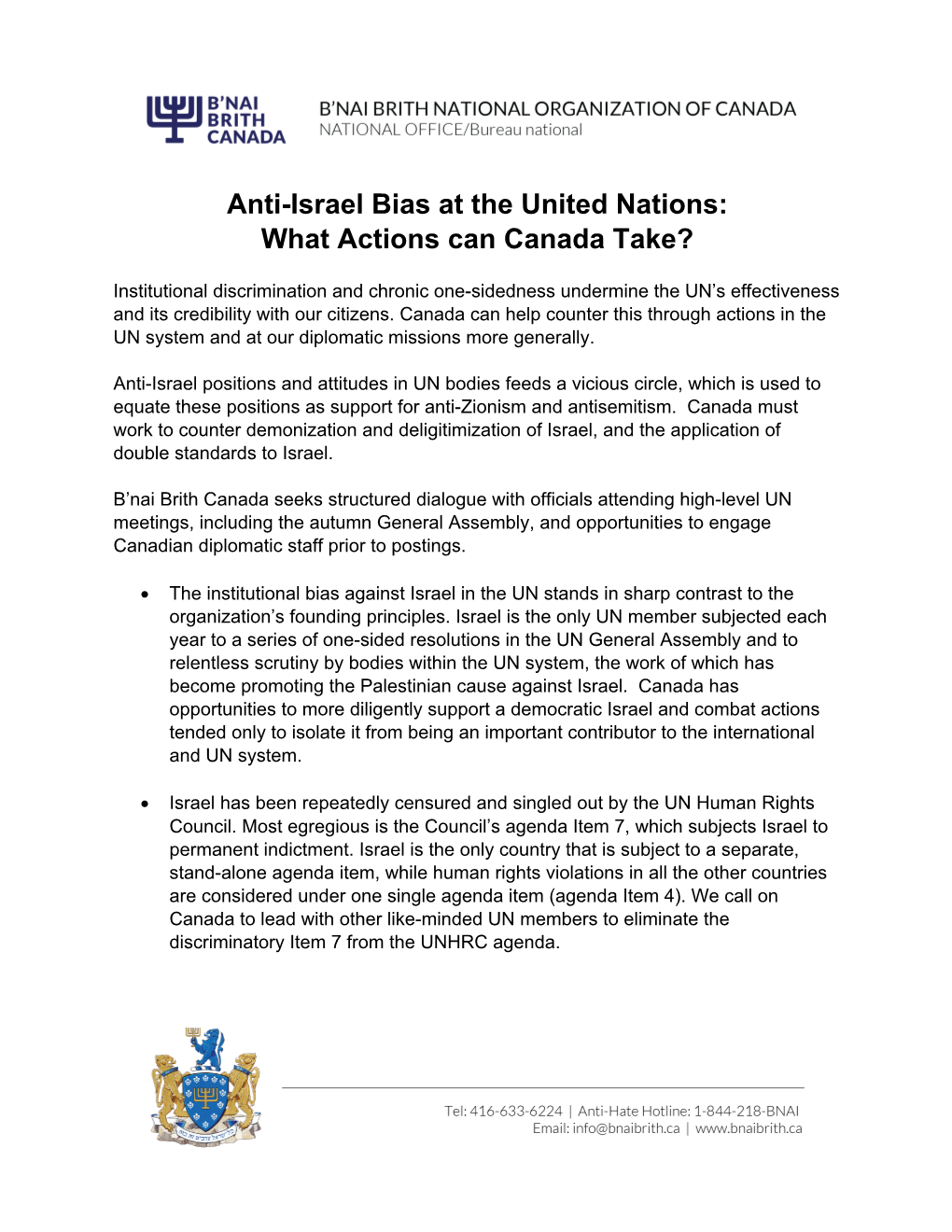 Anti-Israel Bias at the United Nations: What Actions Can Canada Take?