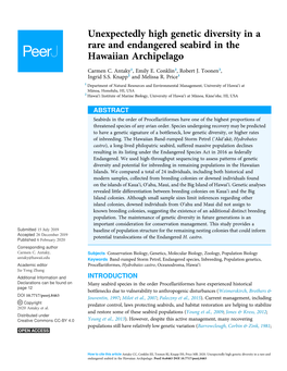 Unexpectedly High Genetic Diversity in a Rare and Endangered Seabird in the Hawaiian Archipelago