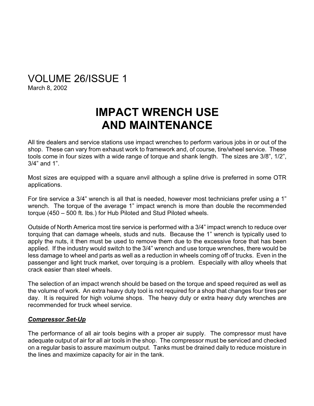Impact Wrench Use and Maintenance