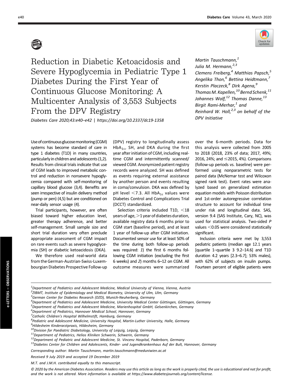 Reduction in Diabetic Ketoacidosis and Martin Tauschmann,1 Julia M