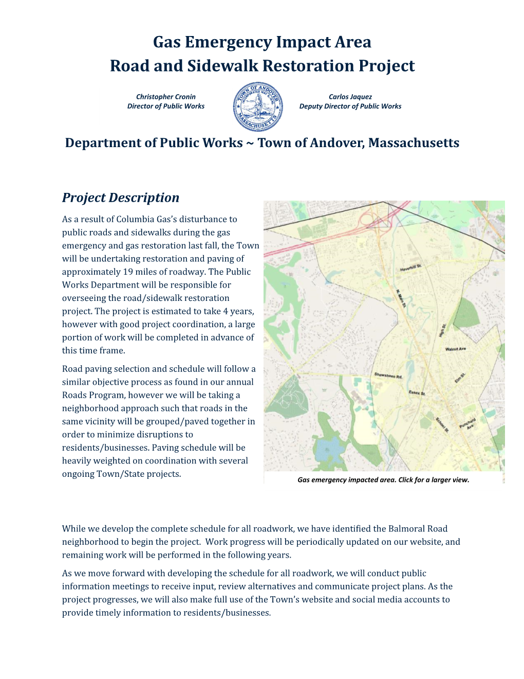 Gas Emergency Impact Area Road and Sidewalk Restoration Project