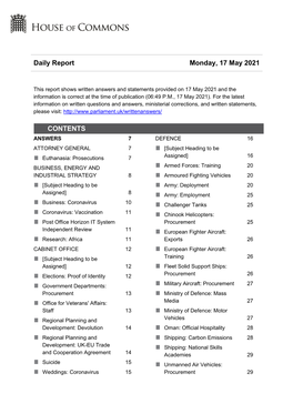 Daily Report Monday, 17 May 2021 CONTENTS