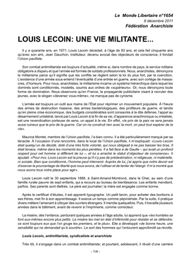 Louis Lecoin: Une Vie Militante