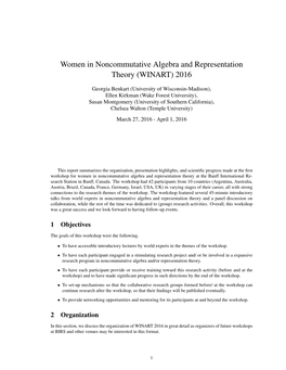 Women in Noncommutative Algebra and Representation Theory (WINART) 2016