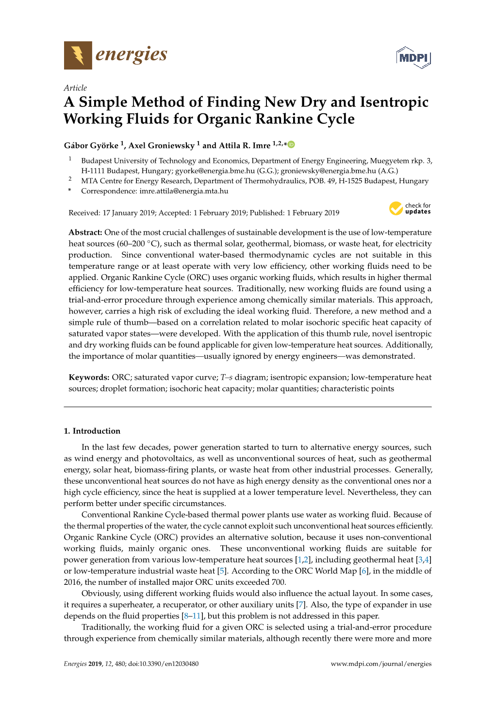 A Simple Method of Finding New Dry and Isentropic Working Fluids for Organic Rankine Cycle