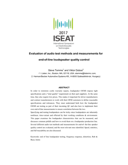 Evaluation of Audio Test Methods and Measurements for End-Of-Line Loudspeaker Quality Control