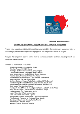 Cnn Multichoice African Journalist 2013 Finalists Announced