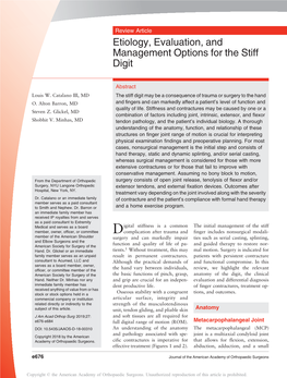 Etiology, Evaluation, and Management Options for the Stiff Digit