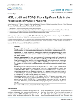 HGF, Sil-6R and TGF-Β1 Play a Significant Role in the Progression Of