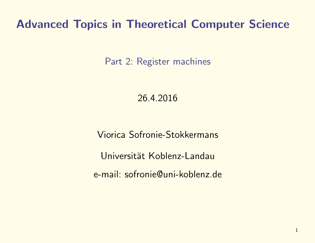 Advanced Topics in Theoretical Computer Science