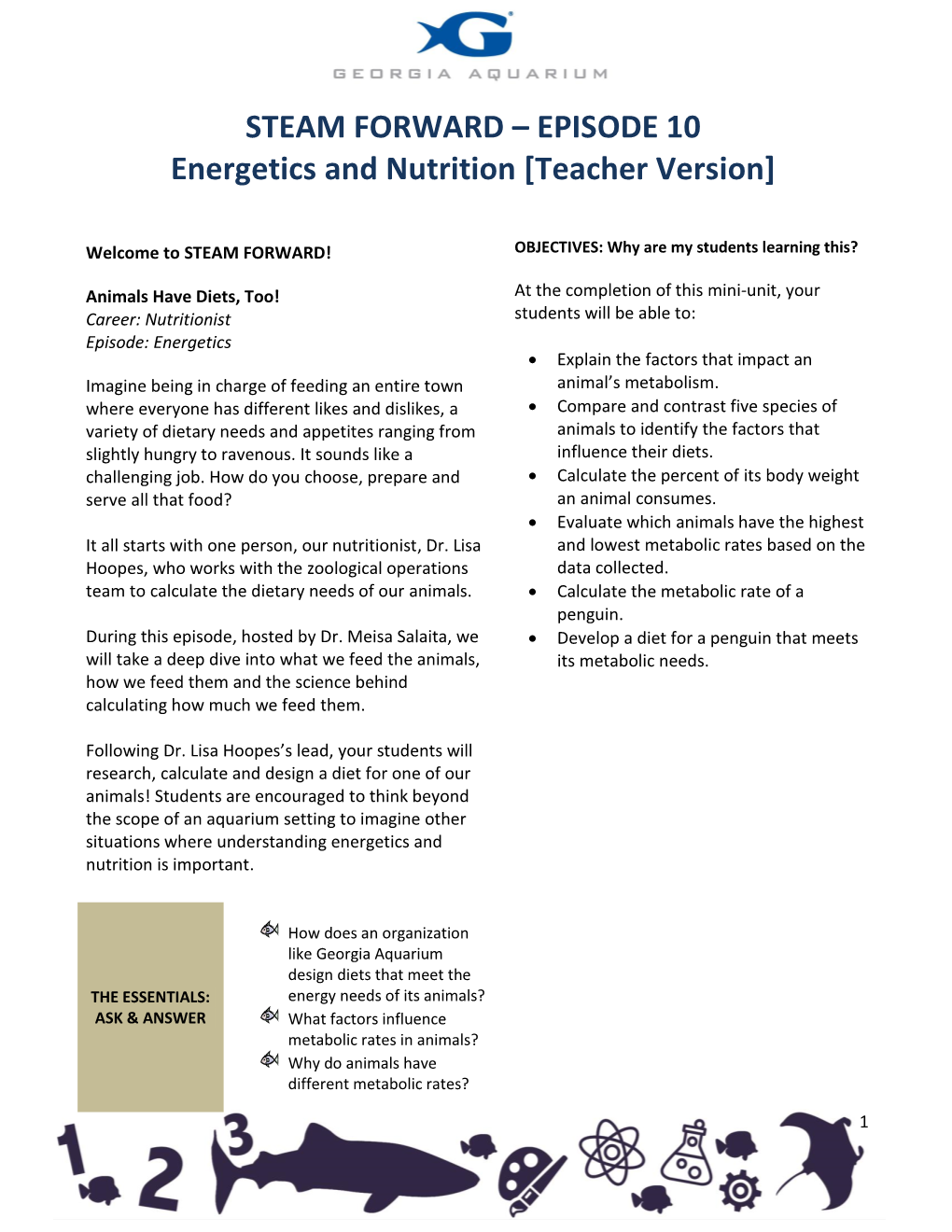 STEAM FORWARD – EPISODE 10 Energetics and Nutrition [Teacher Version]