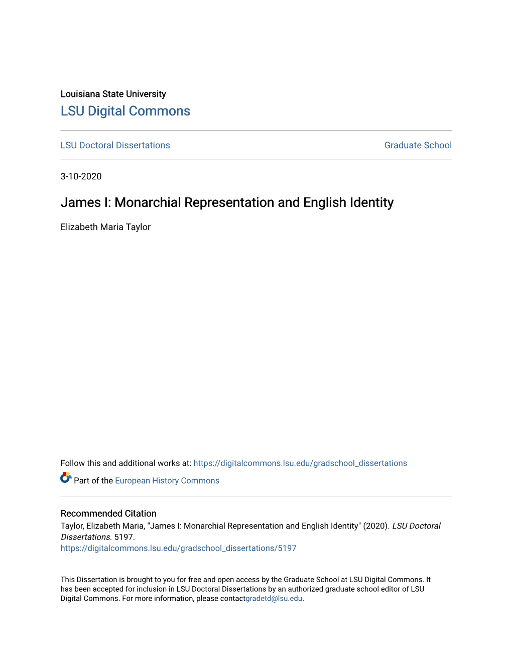 James I: Monarchial Representation and English Identity