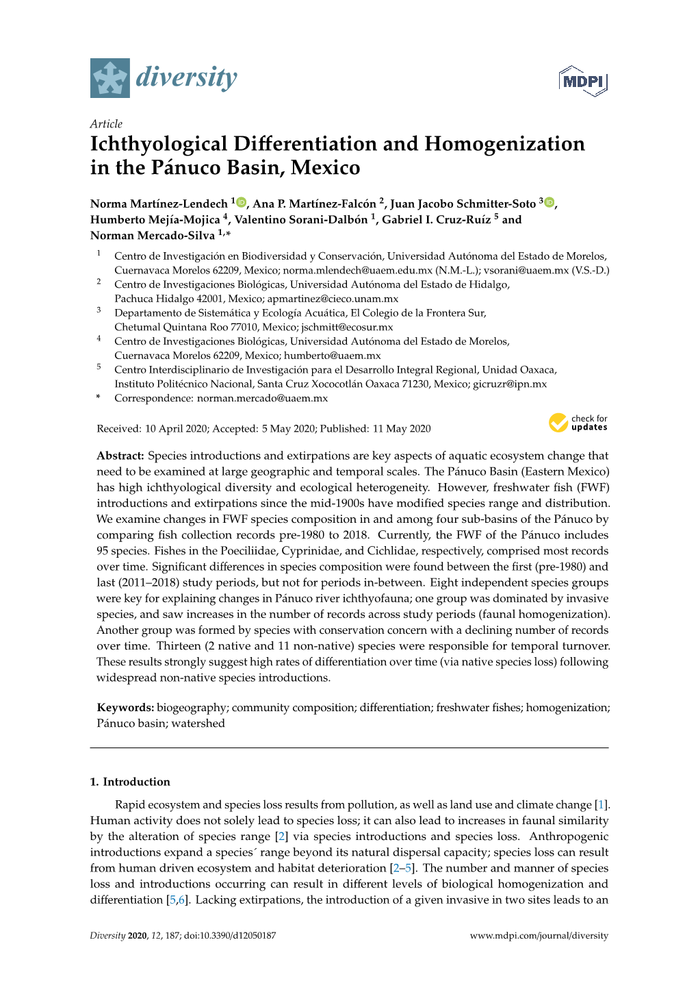 Ichthyological Differentiation and Homogenization in the Pánuco