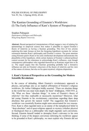 The Kantian Grounding of Einstein's Worldview: (I) the Early Influence Of