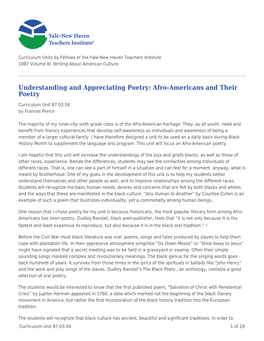 Understanding and Appreciating Poetry: Afro-Americans and Their Poetry