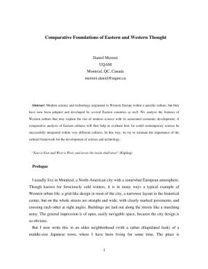 Comparative Foundations of Eastern and Western Thought